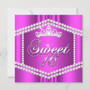 Heiß Rosa Prinzessin Sweet 16 Party Diamantbesatz Einladung