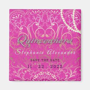 Heiß rosa Quinceanera Perlen, Glitzer Magnet