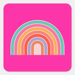 Heiß rosa Regenbogen Preppy farbenfroher Happy Rai Quadratischer Aufkleber