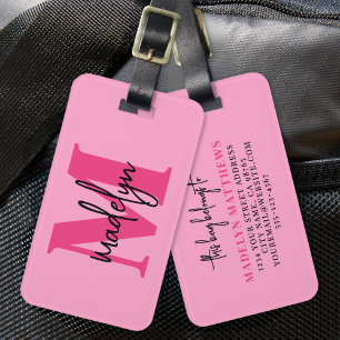 Heiß Rosa Reisender Anfangsbuchstabe Monogramm Gepäckanhänger