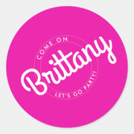 Heiß rosa Retro Dolly Let's Go Party! Runder Aufkleber