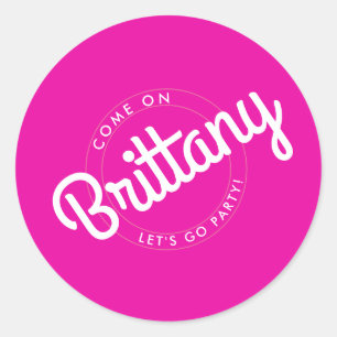 Heiß rosa Retro Dolly Let's Go Party! Runder Aufkleber