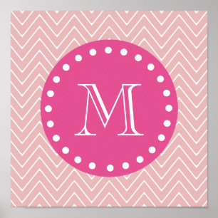 Heiß rosa, rosa Zickzack   Ihr Monogramm Poster