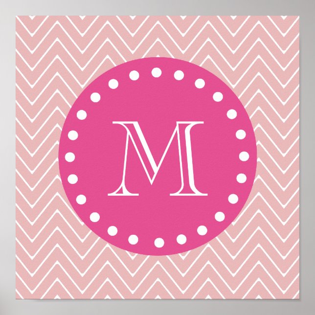 Heiß rosa, rosa Zickzack | Ihr Monogramm Poster (Vorne)
