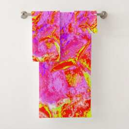 Heiß rosa, rot und gelb Sukkulat-Rosette Badhandtuch Set