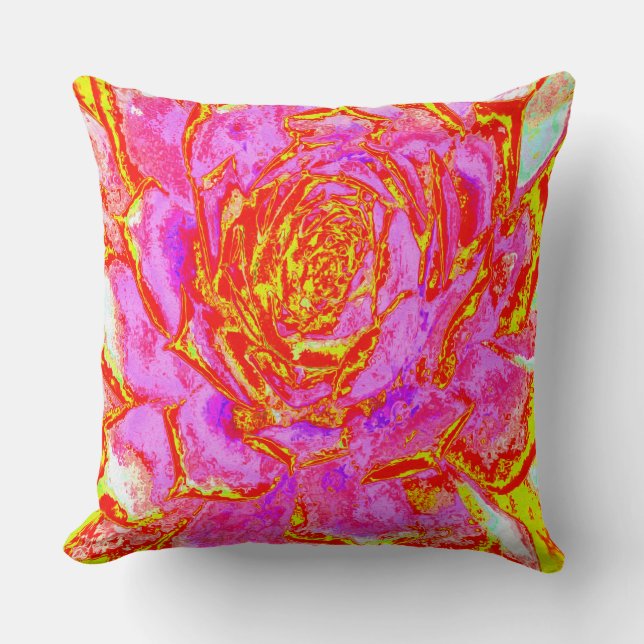 Heiß rosa, rot und gelb Sukkulat-Rosette Kissen (Vorderseite)