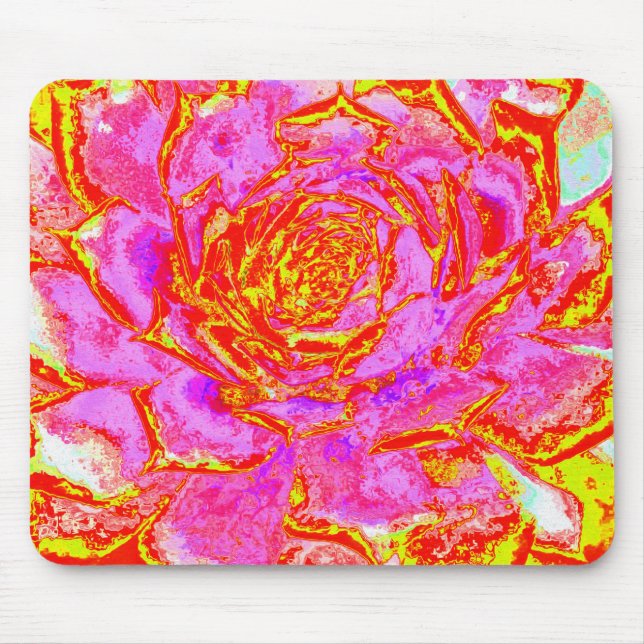 Heiß rosa, rot und gelb Sukkulat-Rosette Mousepad (Vorne)