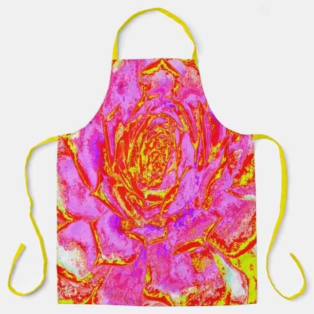 Heiß rosa, rot und gelb Sukkulat-Rosette Schürze (Vorderseite)