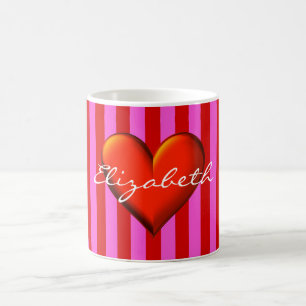 Heiß rosa, rote Streifen, rote Metallic Kaffeetasse