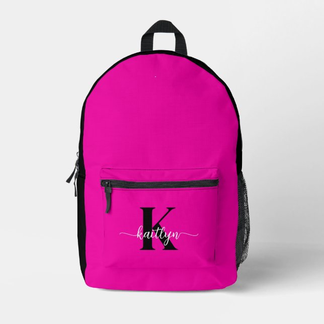 Heiß rosa Schwarz Monogramm Bedruckter Rucksack (Vorderseite)