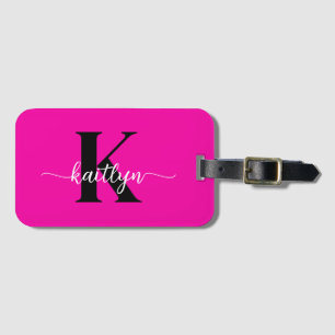 Heiß rosa Schwarz Monogramm Gepäckanhänger