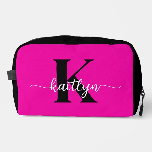 Heiß rosa Schwarz Monogramm Waschbeutel (Vorderseite)