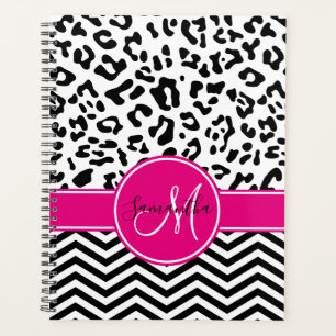 Heiß Rosa Schwarz und Weiß Leopard Chevron Monogra Planer