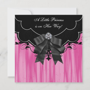 Heiß Rosa Schwarze Prinzessin Baby Shower Einladun Einladung
