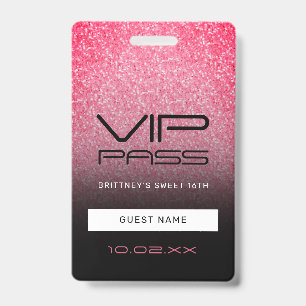 Heiß Rosa Schwarzer Ombre Glitter Sweet 16 VIP Pas Ausweis