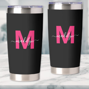 Heiß Rosa Schwarzes Namensmonogramm Thermobecher