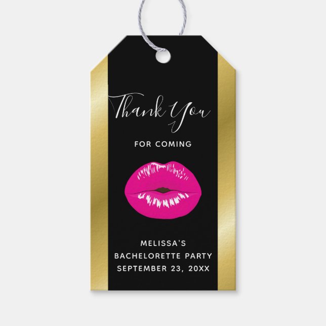 Heiß rosa Shiny Lippen auf schwarz Geschenkanhänger (Vorderseite)