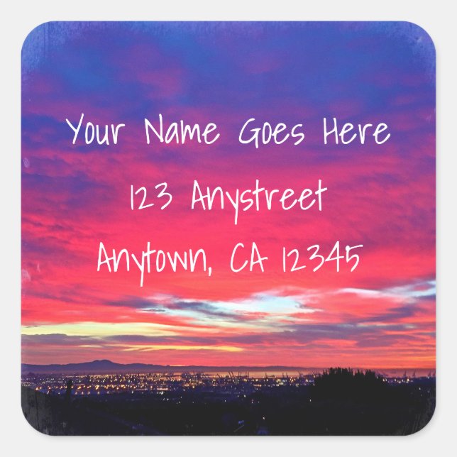 Heiß rosa Sonnenuntergang Foto Rücksendeadresse Quadratischer Aufkleber (Vorderseite)