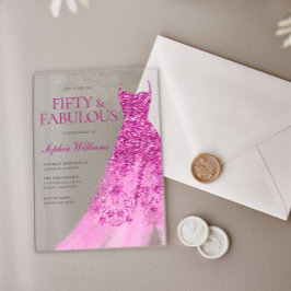 Heiß rosa Sparkle Dress 50. Geburtstagsparty Acryleinladungen