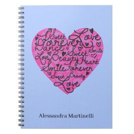 Heiß rosa Spitzenherz Positive Worte Lavendel Notizblock