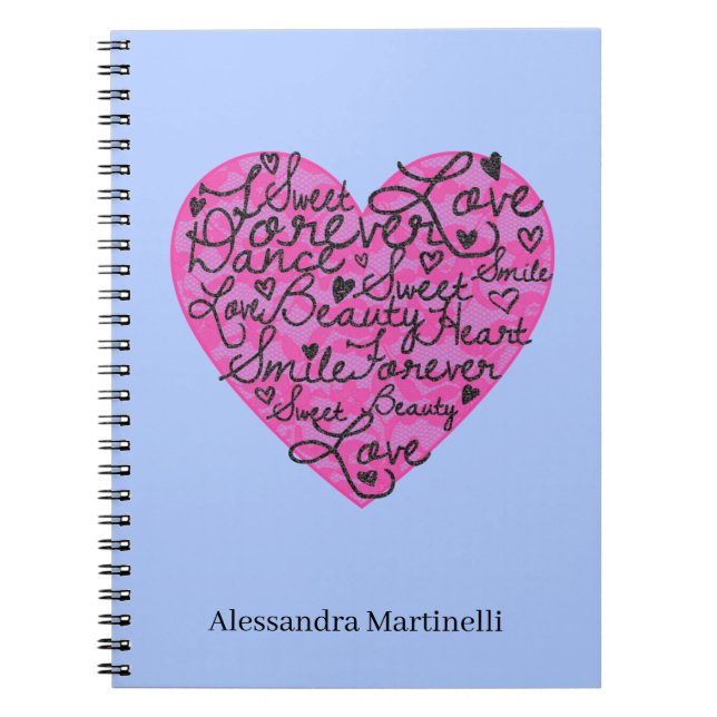 Heiß rosa Spitzenherz Positive Worte Lavendel Notizblock (Vorderseite)