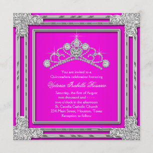 Heiß rosa Tiara Sweet 15 Quinceanera Einladung