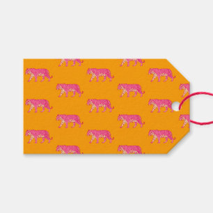Heiß rosa Tiger auf feinem Orange Boho Muster Geschenkanhänger