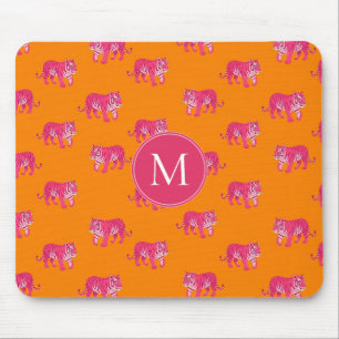 Heiß rosa Tiger auf feinem Orange Boho Muster Mousepad