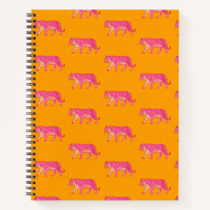 Heiß rosa Tiger auf feinem Orange Boho Muster Notizbuch