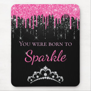 Heiß Rosa Triefender Faux Glitter Born to Sparkle Mousepad