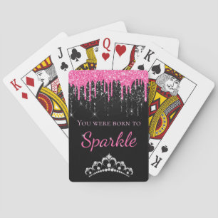 Heiß Rosa Triefender Faux Glitter Born to Sparkle Spielkarten