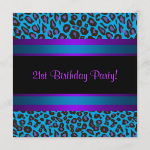 Heiß Rosa Türkis Blau Lila Leopard  21. Geburtstag Einladung