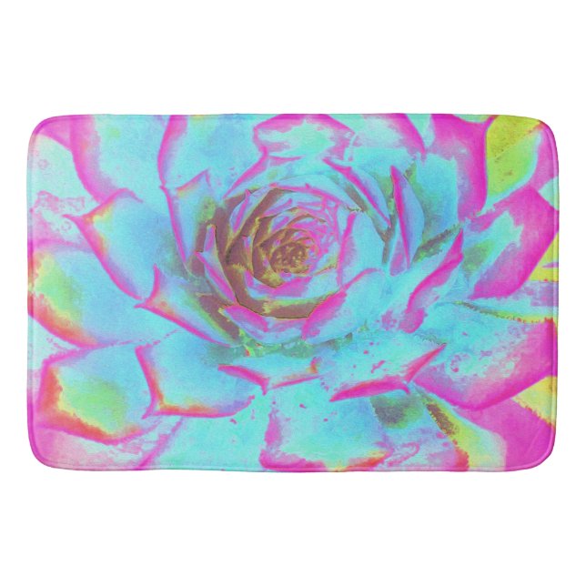 Heiß rosa und blau-sukkulente Sedum-Rosette Badematte (Vorderseite)