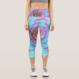 Heiß rosa und blau-sukkulente Sedum-Rosette Capri Leggings