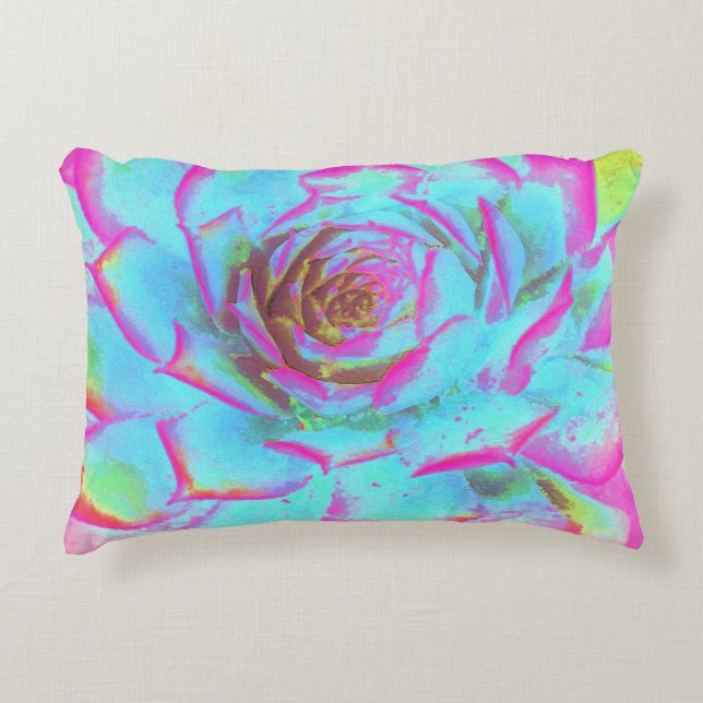 Heiß rosa und blau-sukkulente Sedum-Rosette Dekokissen (Vorderseite)