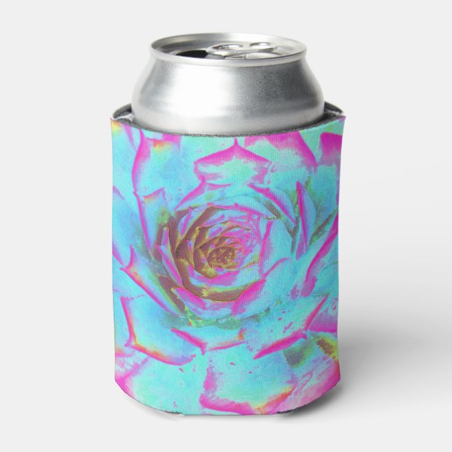 Heiß rosa und blau-sukkulente Sedum-Rosette Dosenkühler (Kanne Vorderseite)