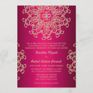 HEIß ROSA UND GOLD INDISCHES HOCHZEITSEINLADUNG EINLADUNG