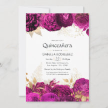 Heiß rosa und goldene, florale Quinceñera