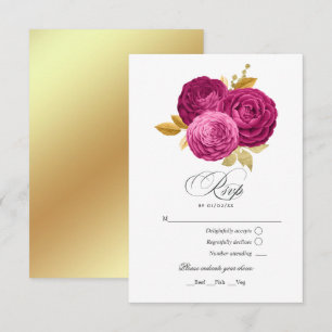 Heiß rosa und goldene, florale Quinceñera RSVP Karte