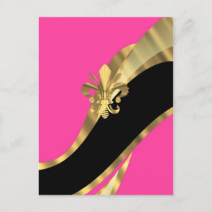 Heiß rosa und goldener Flex de lys Postkarte