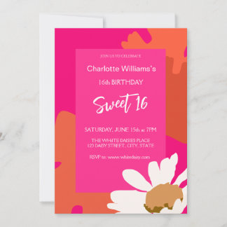 Heiß rosa und orange florale Sechzehn Geburtstagsp Einladung