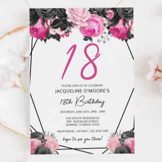 Heiß rosa und schwarz 18. Geburtstag Einladung