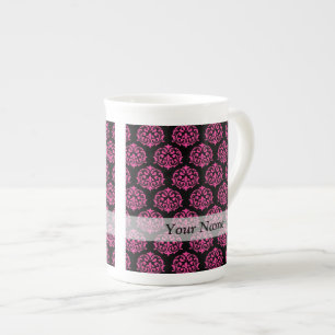 Heiß rosa und schwarze Damast Prozellantasse