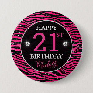 Heiß rosa und schwarze Glitter-Tigerstreifen Gebur Button