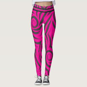 Heiß rosa und schwarze Wirbel Leggings
