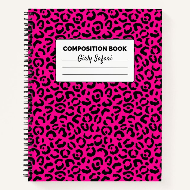 Heiß rosa und schwarzer Leopard Notizbuch (Vorderseite)
