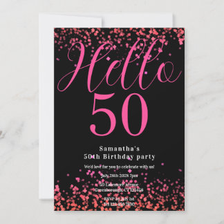 Heiß Rosa und Schwarzes Kunst-Glitter 50. Geburtst Einladung
