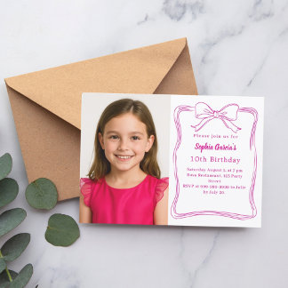 Heiß rosa, von Hand gezeichnet Bugs Foto Geburtsta Einladung