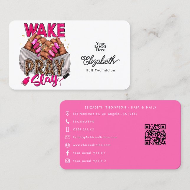 Heiß rosa Weck, Bete, Nagelsalon Visitenkarte (Vorne/Hinten)