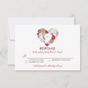 Heiß Rosa Whimsical Blumen Herz Hochzeit-RSVP-Kart RSVP Karte